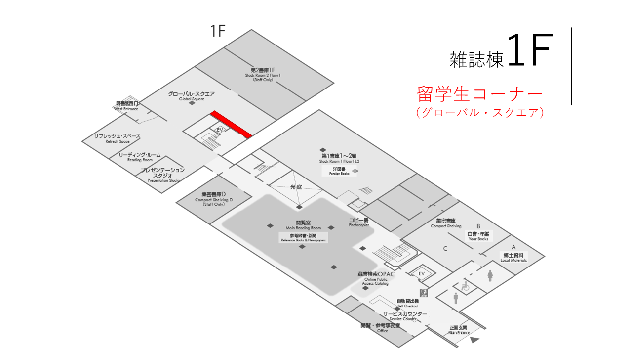 留学生コーナー(雑誌棟1Fグローバル・スクエア)
